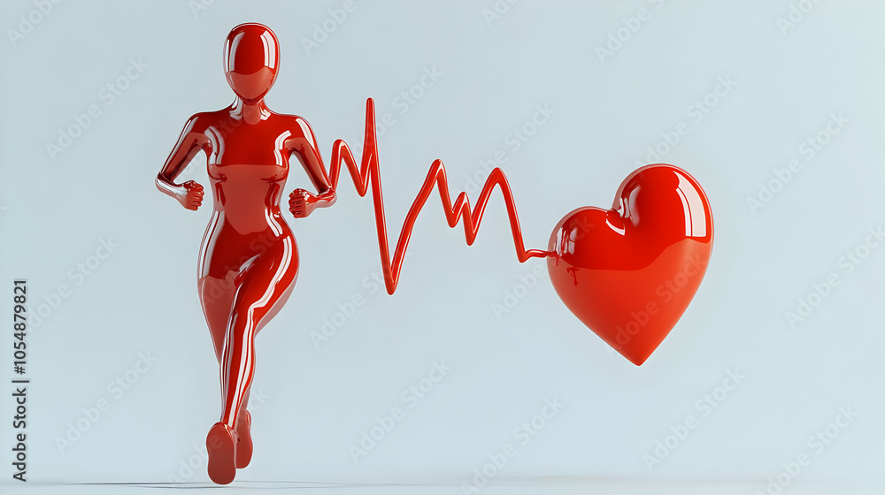 Aufkleber 3d glossy runner with heartbeat visualization static shot copy space concept health monitoring techn