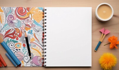 The Perfect Artist’s Setup: Blank Notepad Mockup on a Desk with Pens, Pencils, and Sketching Tools