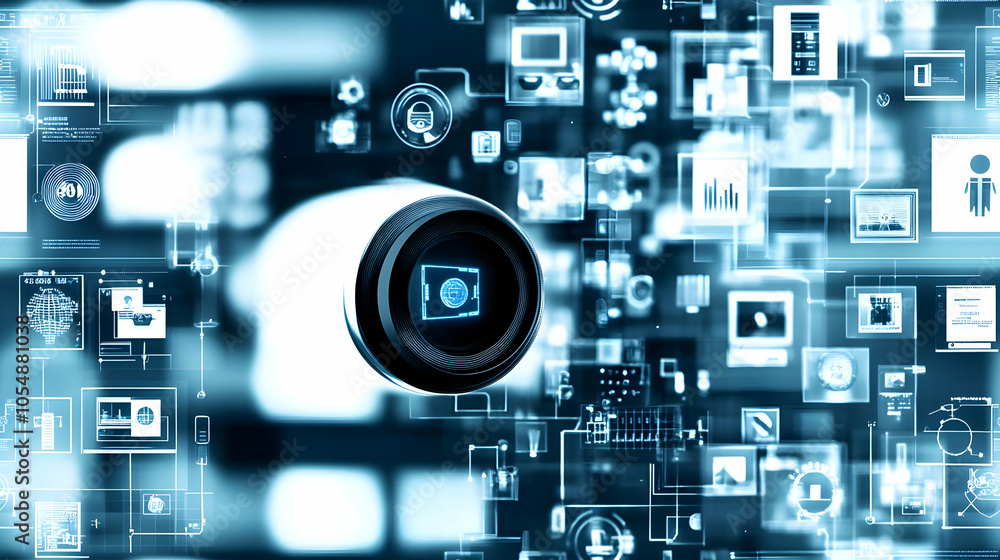 Poster 3d macro shot holographic interface concept ai driven connectivity virtual elements germany iconic d