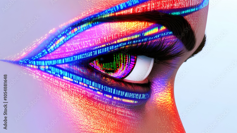 Poster 3d macro shot developer eye code reflection focus technology fusion futuristic concept close-up zoom