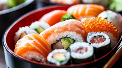 Assorted Sushi Rolls in Modern Bento Boxes