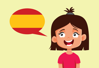 Cheerful Girl Speaking Spanish Vector Cartoon illustration. Child with Spanish ethnic background leaning language 
