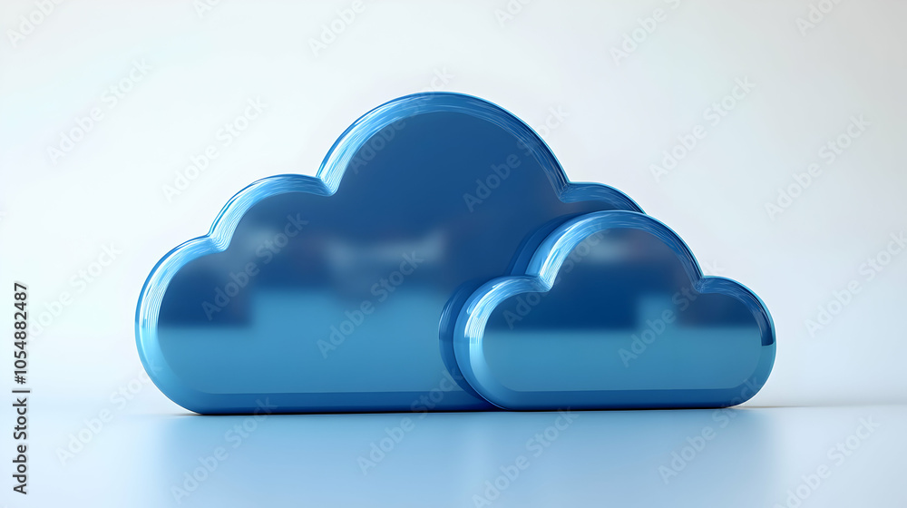 Poster 3d glossy cloud download icon on plain background for data retrieval concept, isolated design symbol