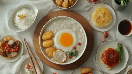 Bright Morning Asian Breakfast with Congee and Sides