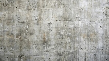 Obraz premium Weathered concrete wall covered in scratched digits and equations from high angle view