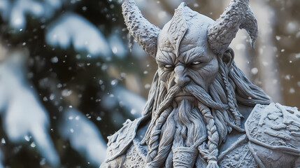 Fototapeta premium Sculpt a lifelike statue of a mythological creature from norse mythology, such as a troll or a frost giant. Norse Frost Giant. Illustration