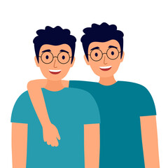 Obraz premium Teenage twin brothers wearing in flat design on white background.