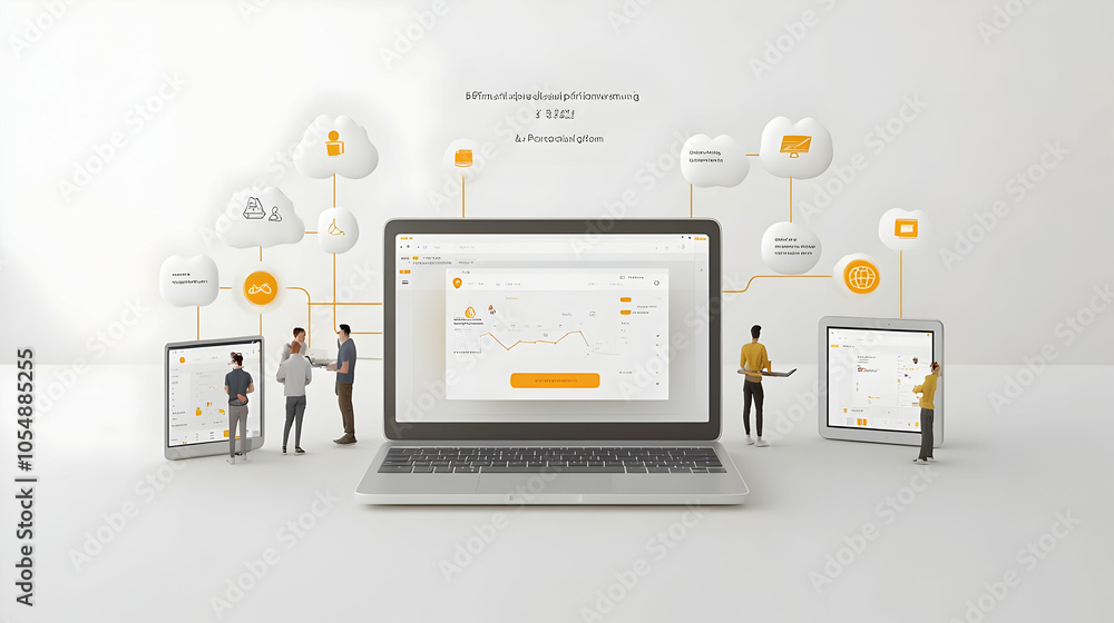 Aufkleber 3d team collaboration cloud based project management software candid capture team using laptops tabl