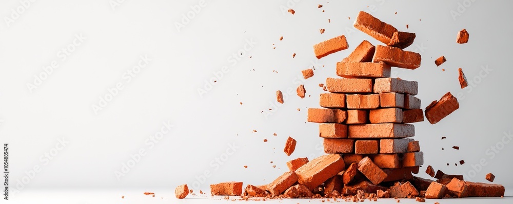 Aufkleber a scattering of bricks, some intact and some broken, is depicted against a minimalist white backgrou