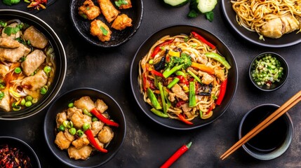 Cozy Dining Room with Noodle Dishes and Fresh Vegetables
