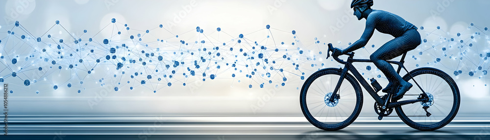 Poster abstract cyclist digital wheels concept motion blurred shot spinning digital circuits soft abstract 