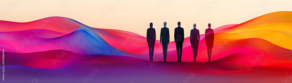 Poster abstract teamwork cloud solutions concept group professionals collaborating business setting soft ab