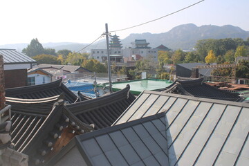 Rooftop view of traditional Korean hanok village