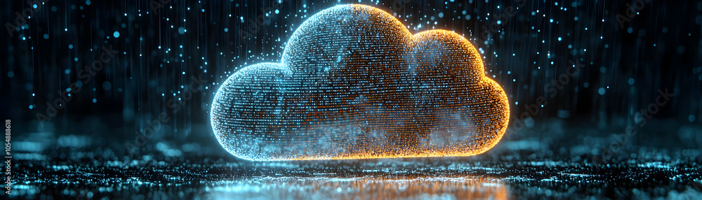 Poster bokeh abstract cloud analytics interface business meeting room wide angle shot holographic projectio