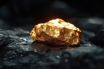 Closeup of big gold nugget on black background.