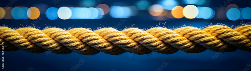 Poster business team pulling digital rope towards milestone icon symbolizing teamwork achievement tech busi