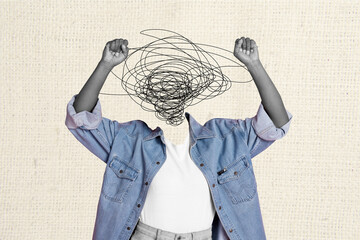 Composite trend artwork 3D sketch photo collage of headless incognito person mess stress line body...