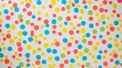 Irregularly shaped colorful dots form an abstract confetti pattern on a white background, creating a lively, festive look. Created with generative AI technology