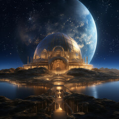 Obraz premium Alien planet scene and huge moon