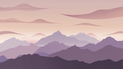 Obraz premium Layered mountain silhouettes in gradient soft hues. Created with Generative AI Technology