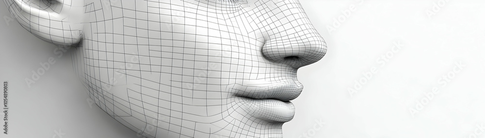 Poster ai facial recognition grid scanning human face macro view - intricate digital lines showcasing ai co