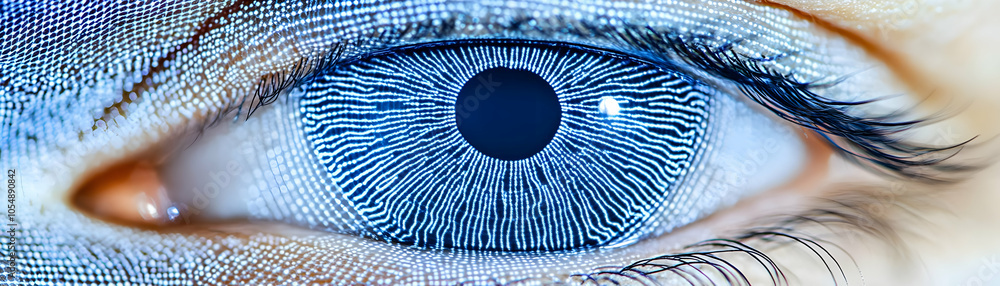Poster close-up ai facial recognition grid scanning human face | macro focus on digital grid lines | showca