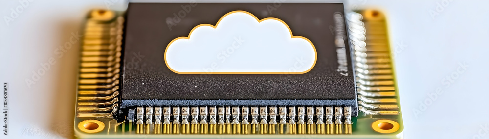 Poster close up cloud icon microchip concept macro image intricate details showcasing cloud technology inte