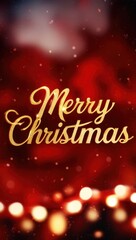 Festive Merry Christmas text in elegant script, set against a glowing red bokeh background. The sparkling lights and warm colors create a magical and celebratory Christmas greeting card atmosphere