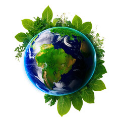 Conceptual Representation of a Green Planet Highlighting Environmental Conservation and Sustainability on a Transparent Background for Eco-Friendly Initiatives