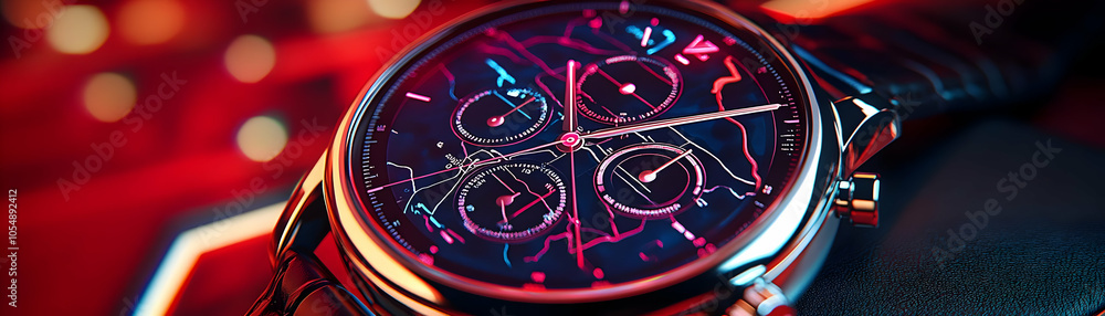 Poster close up smartwatch hologram map, macro image projecting holographic map for route planning, focus o