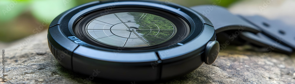 Poster close up smartwatch hologram map macro image smartwatch projecting holographic map route planning ca