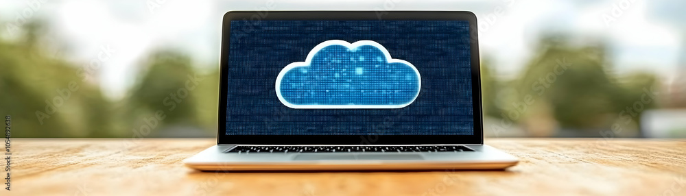 Poster futuristic workspace concept cloud computing panoramic view office setup abstract digital art screen