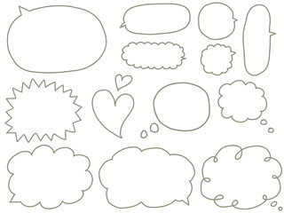 吹き出し：シンプルな手描きの線画セット