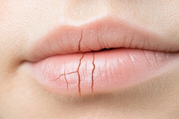 Fototapeta premium Close-Up of Dried and Cracked Lips Illustrating Dehydration