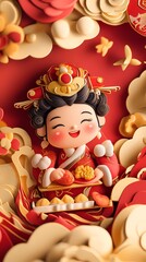 Fototapeta premium Traditional Chinese deity Kitchen God illustration poster background