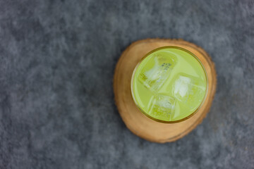 Green guava juice with ice. Top view