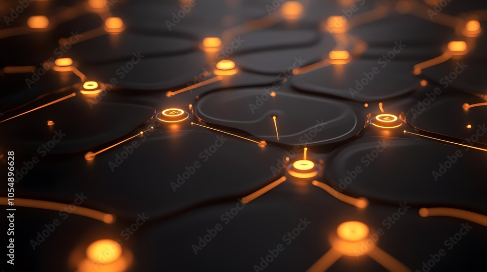Poster abstract design showcasing glowing nodes and intricate patterns on a dark surface, perfect for techn