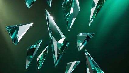 Reflective geometric shards on a deep emerald backdrop. Created with Generative AI Technology