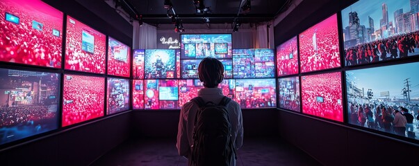 Fototapeta premium Immersive Digital Experience in a Futuristic Multi-Screen Urban Environment