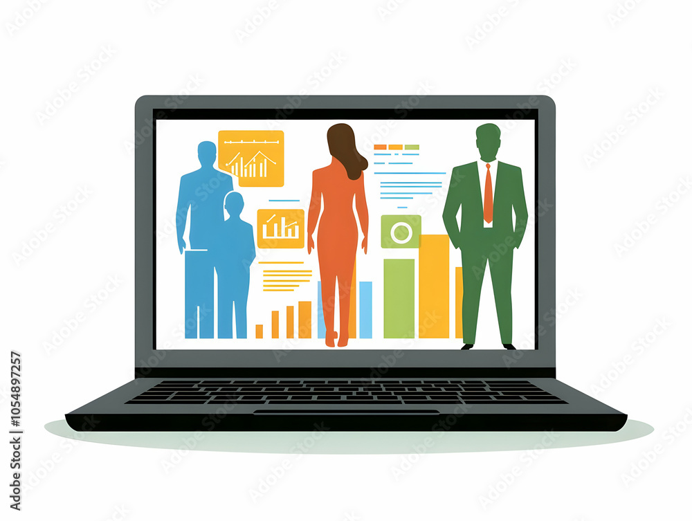 Poster flat automated financial services concept - professional financial advisor using automated software 