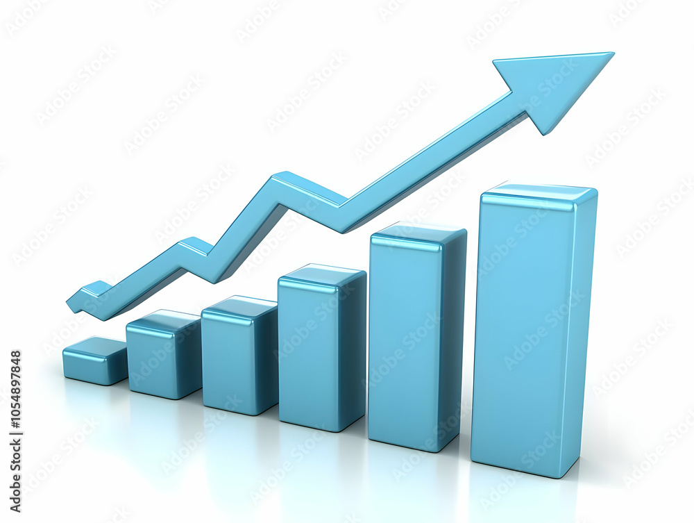 Aufkleber flat bar chart with glowing upward arrow concept | simple floating bar chart illustration | mastery 