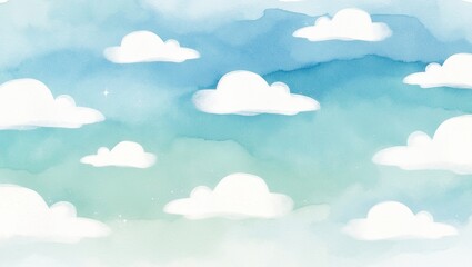Sky-inspired watercolor gradient with shades of blue fading into soft white clouds. Created with generative AI technology