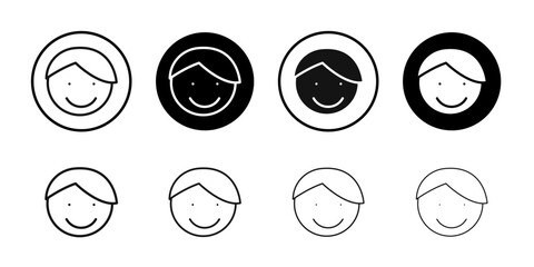 Child face icon Flat simple outline set