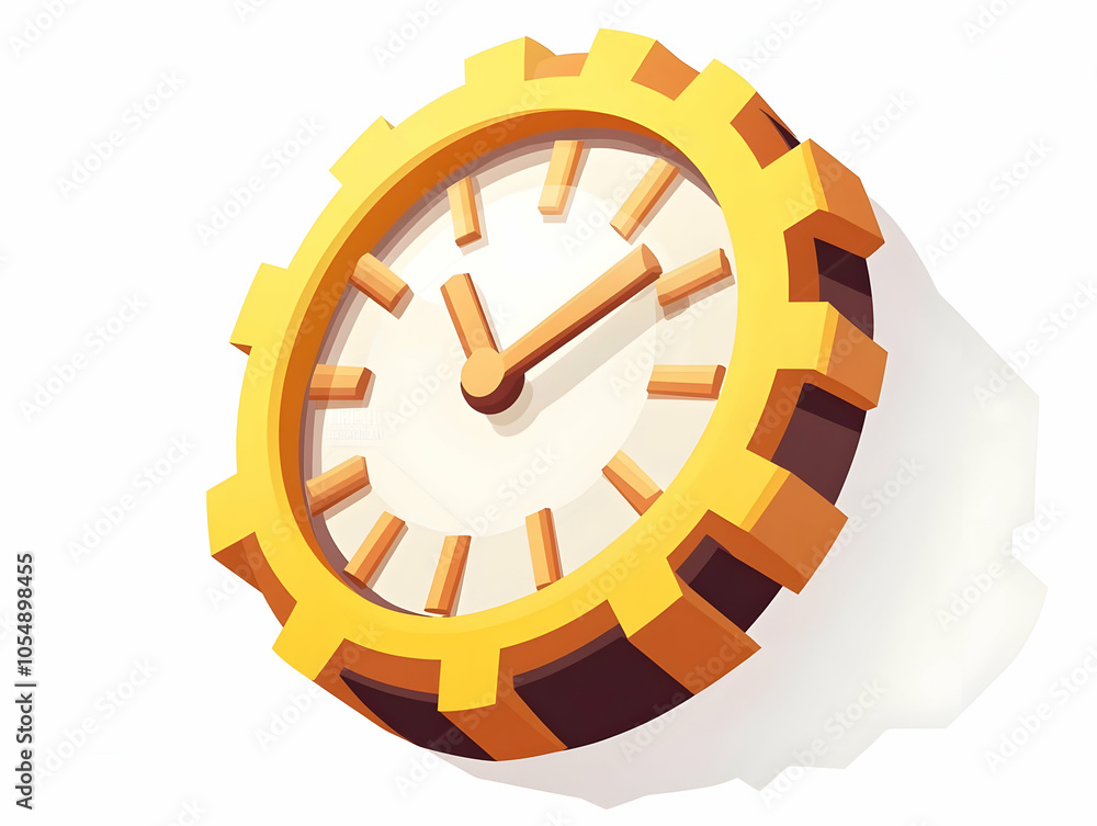 Poster flat clock icon with floating gears for infographics on time management mastery, efficiency, and inn