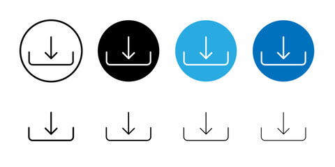 Download button icon Flat simple outline set