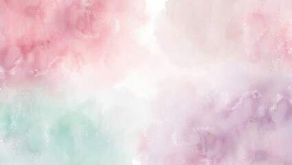 Obraz premium Soft pastel watercolor background with blush, lavender, and mint tones, creating a whimsical, dreamy vibe. Created with generative AI technology