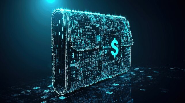 Digital Briefcase with Dollar Sign and Code