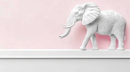 White Elephant Figurine on Pink Wall Shelf