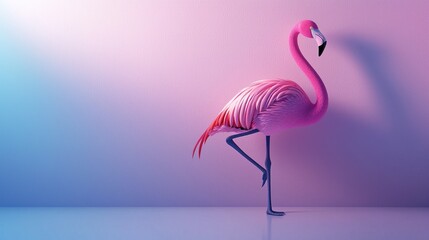 Obraz premium Pink Flamingo on Purple Gradient Background Minimalist Design