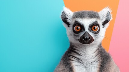 Naklejka premium Curious Lemur Portrait Against Colorful Background